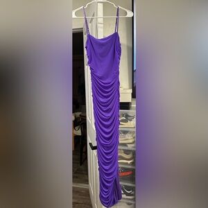 Purple Bodycon Ruched Mesh Dress